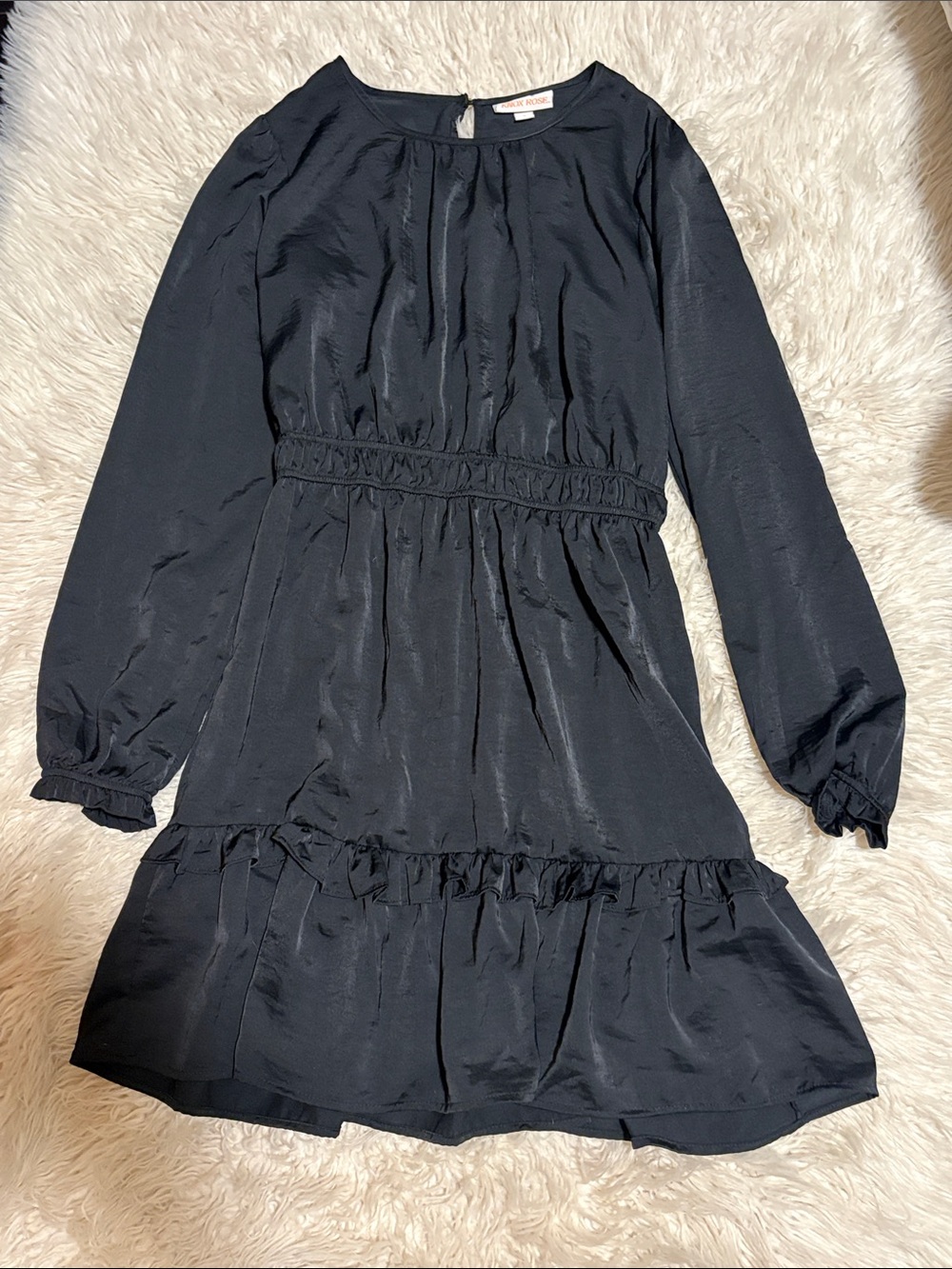 Knox Rose Black Long-Sleeve Ruffle Hem Dress